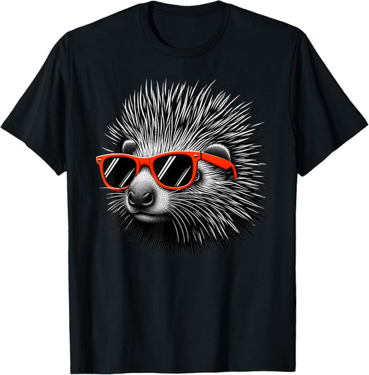 Cool Porcupine Wearing Sunglasses Graphic Art T-Shirt - T-Shirt | Black