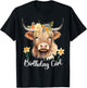 Highland Cow with Flowers for the Birthday Girl Toddler 6-8 T-Shirt - T-Shirt | Black