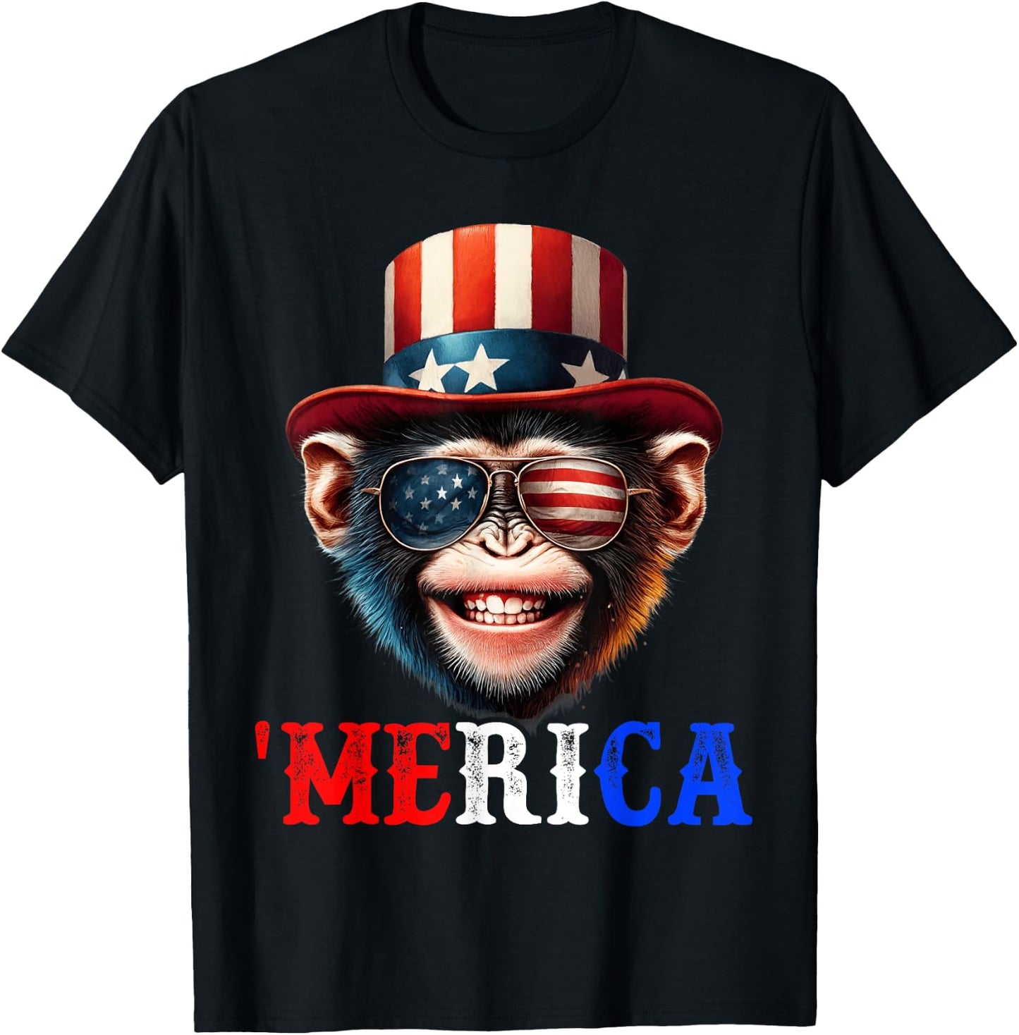 Merica Monkey Patriotic 4th of July Funny Kids Men Women T-Shirt - T-Shirt | Black