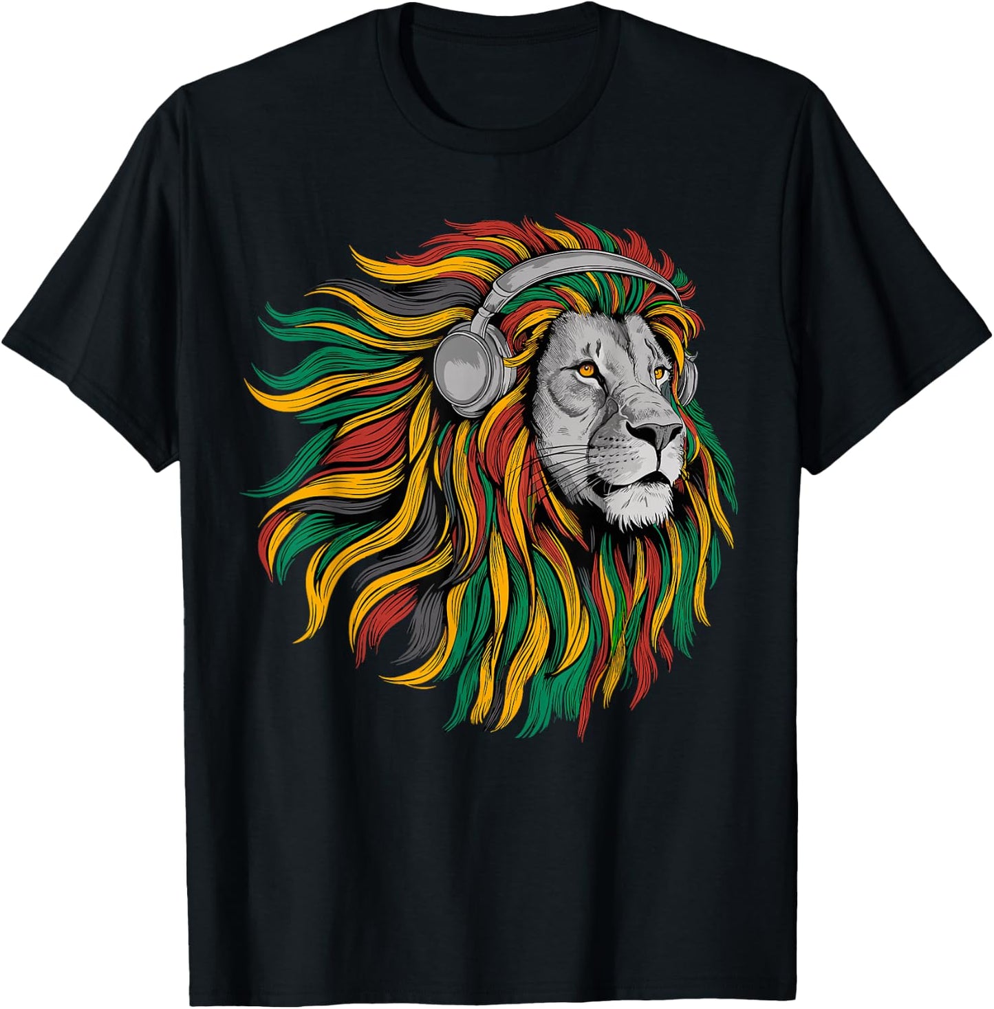 Rasta Reggae Music Headphones Jamaican Pride Lion Of Judah T-Shirt - T-Shirt | Black