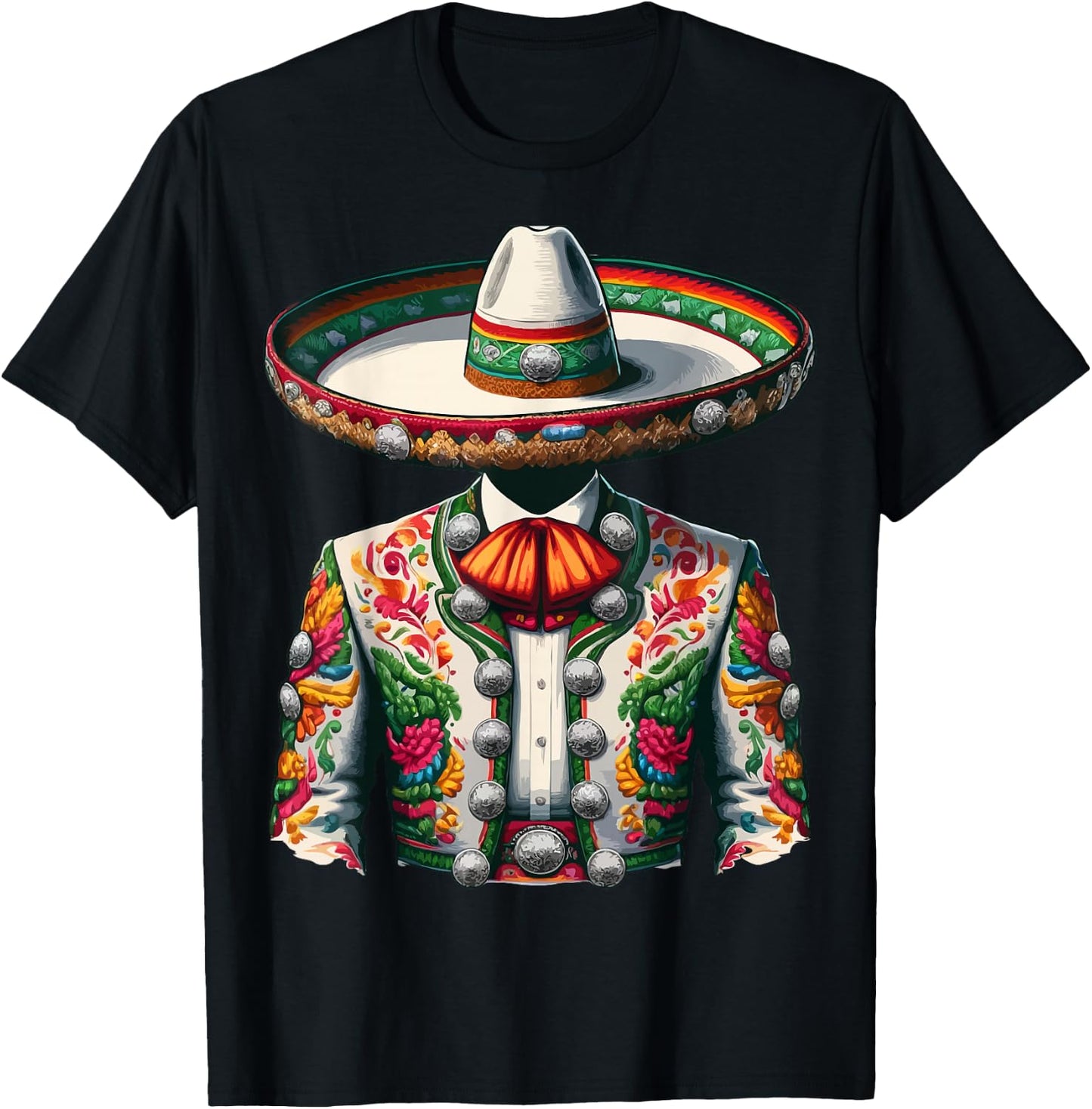 Vibrant Mexican Charro Suit Traditional Mariachi T-Shirt - T-Shirt | Black