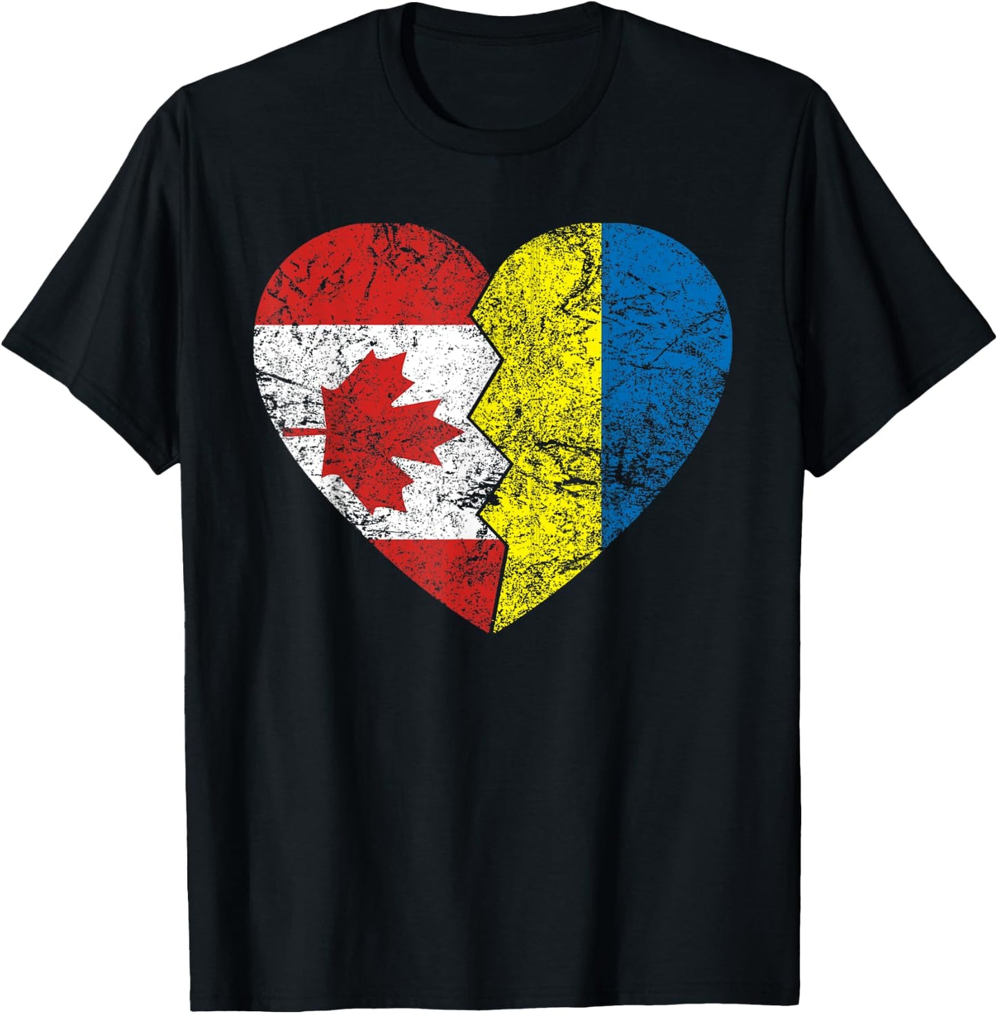 Ukrainian Canadian Flags Heart | Canada Ukraine Roots T-Shirt - T-Shirt | Black