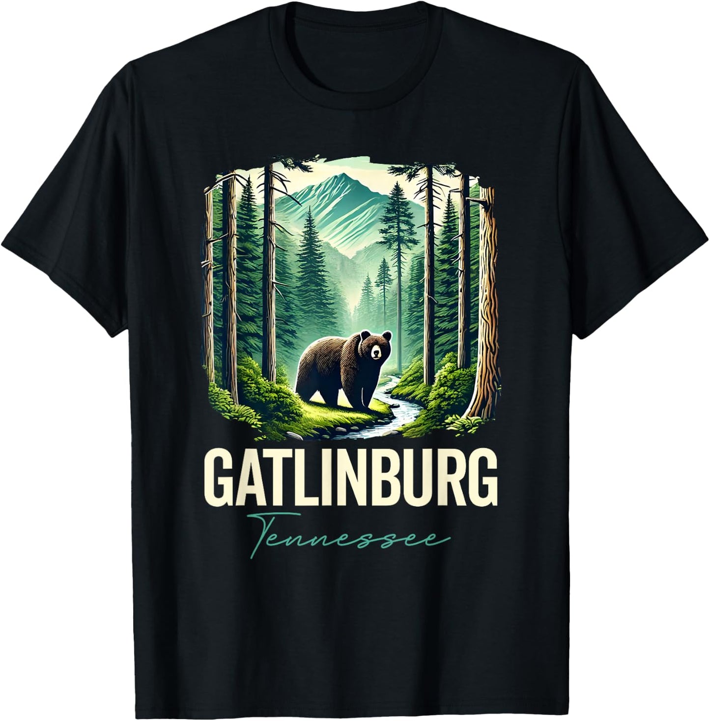 Gatlinburg Tennessee Bear, USA Outdoor Vintage Mountains, TN T-Shirt - T-Shirt | Black