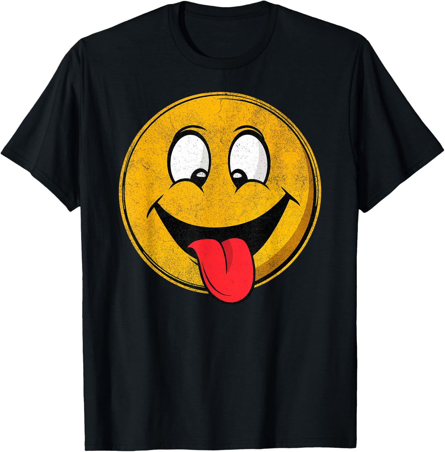 Retro Happy Face with Tongue Sticking Out – Funny Smile T-Shirt - T-Shirt | Black