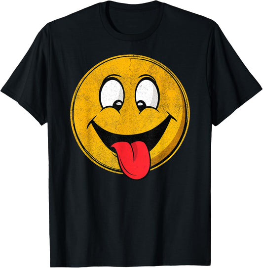Retro Happy Face with Tongue Sticking Out – Funny Smile T-Shirt - T-Shirt | Black