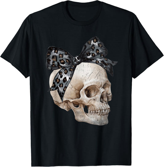 Skull Coquette Bow Halloween Spooky Season Girls Kids T-Shirt - T-Shirt | Black