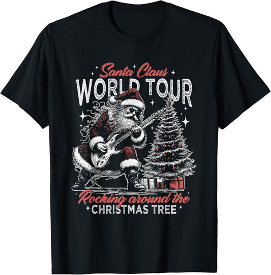 Santa Claus World Tour Rocking Around The Christmas Tree T-Shirt - T-Shirt | Black