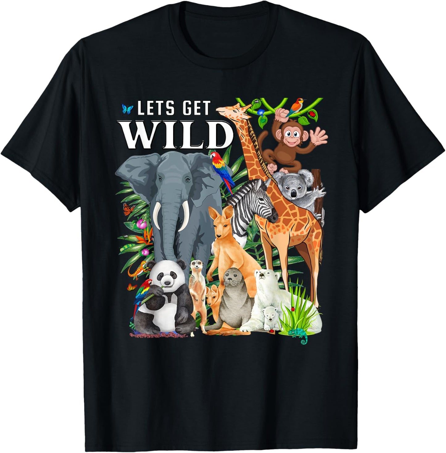 Let's Get Wild Zoo Animals Safari Party A Day At The Zoo T-Shirt - T-Shirt | Black