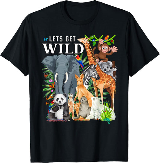 Let's Get Wild Zoo Animals Safari Party A Day At The Zoo T-Shirt - T-Shirt | Black