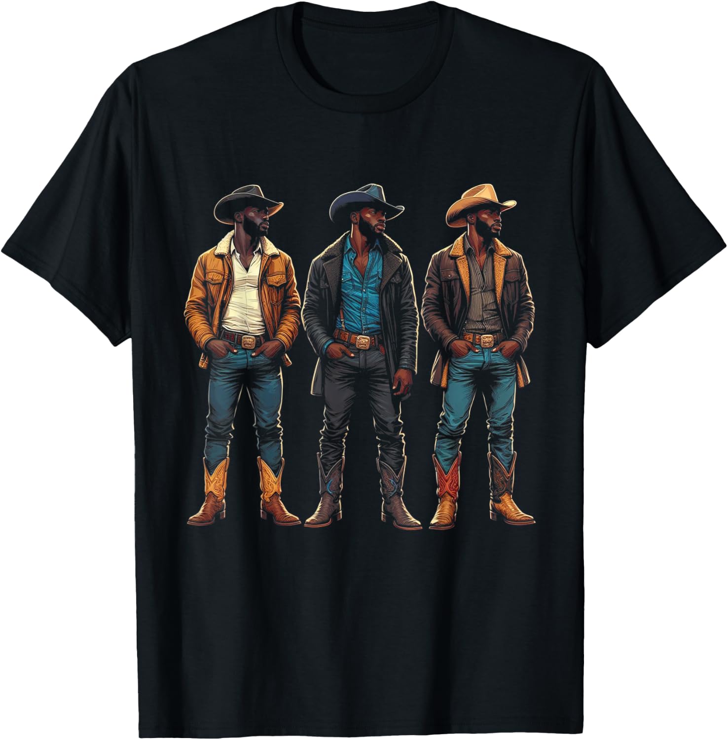 Black Cowboy Western Rodeo Melanin Black History Texas Men T-Shirt - T-Shirt | Black