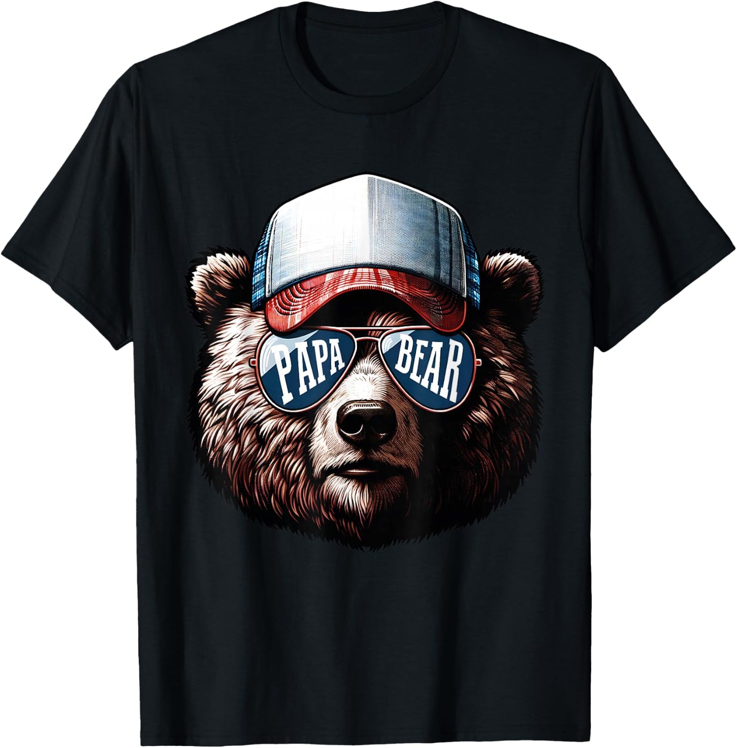 Papa Bear Face Cool Dad Style Retro Fathers Day Daddy Bear T-Shirt - T-Shirt | Black