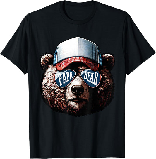 Papa Bear Face Cool Dad Style Retro Fathers Day Daddy Bear T-Shirt - T-Shirt | Black