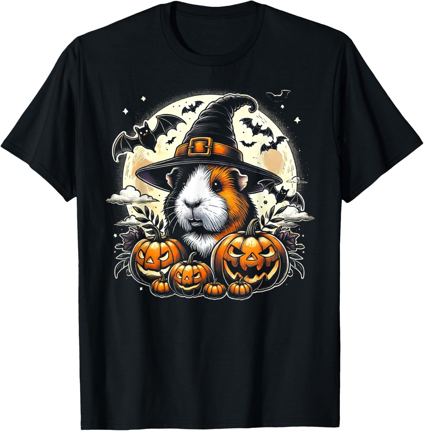 Guinea Pig Halloween Witch Art T-Shirt - T-Shirt | Black
