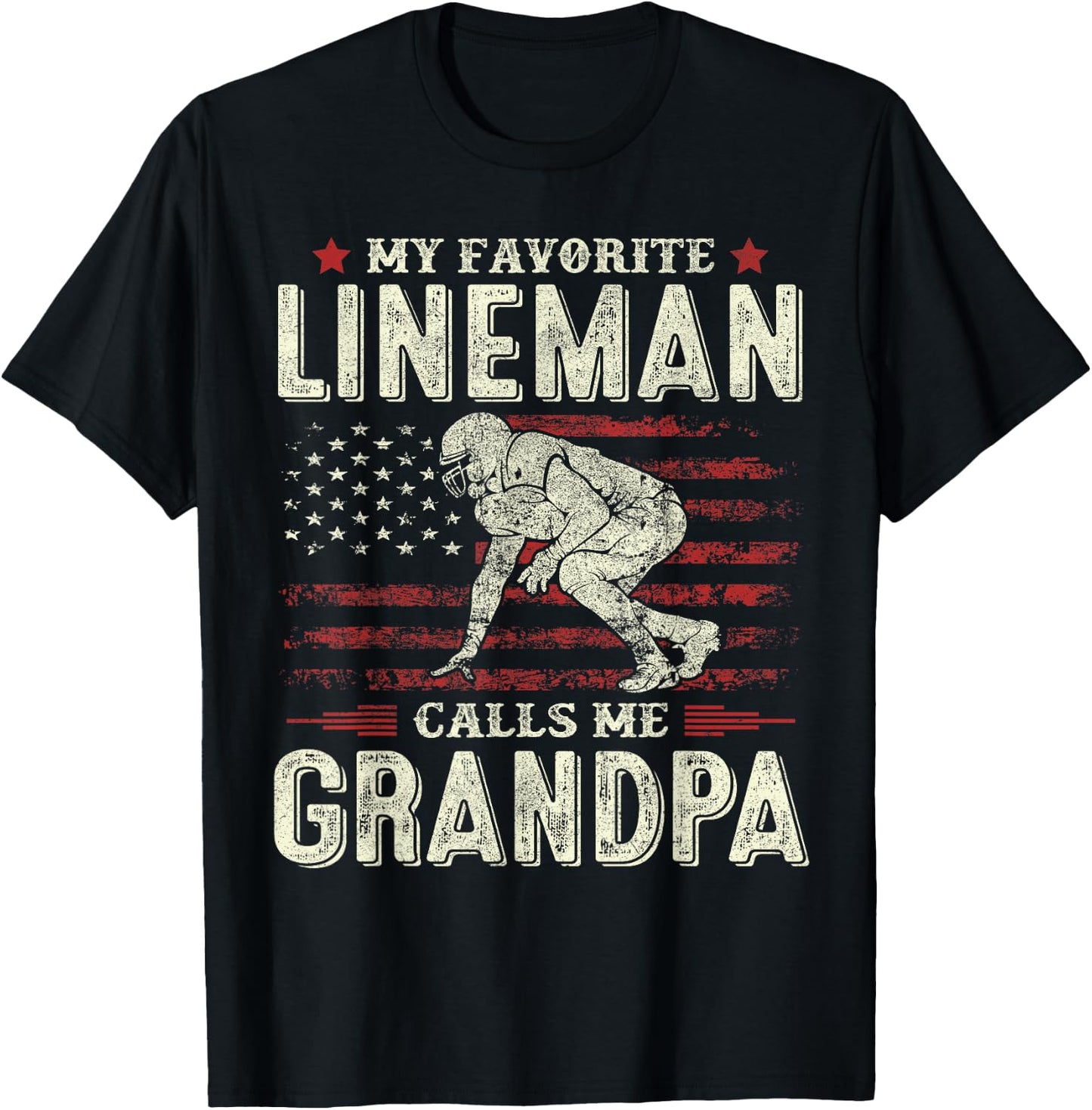 Father's Day Favorite Lineman Calls Me Grandpa Flag Football T-Shirt - T-Shirt | Black