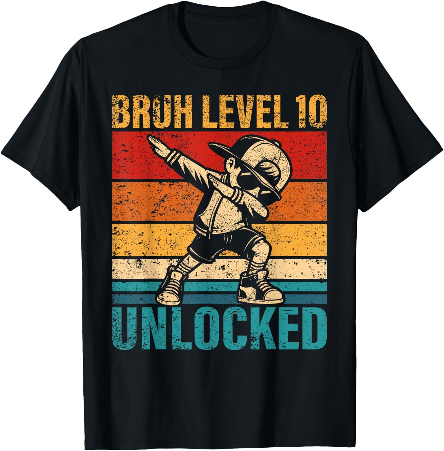 10 Years Old Birthday Dabbing Boy Bruh Level 10 Unlocked T-Shirt - T-Shirt | Black
