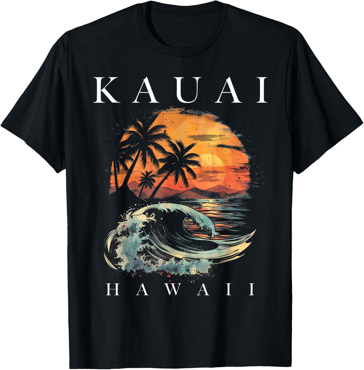 Kauai Hawaii Aloha Hawaiian Surf Surfer Vintage T-Shirt - T-Shirt | Black