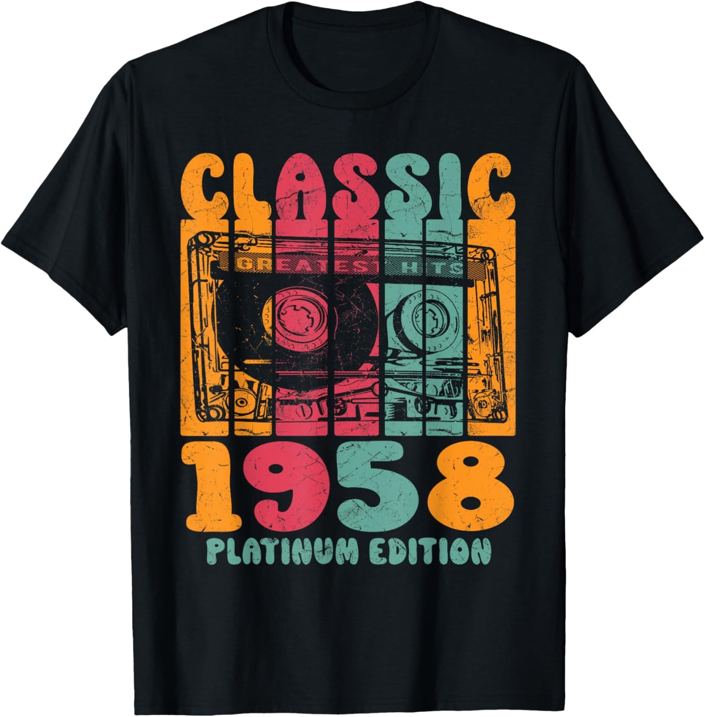 Born In 1958, Retro Mix Tape Platinum Edition 1958 Birthday T-Shirt - T-Shirt | Black