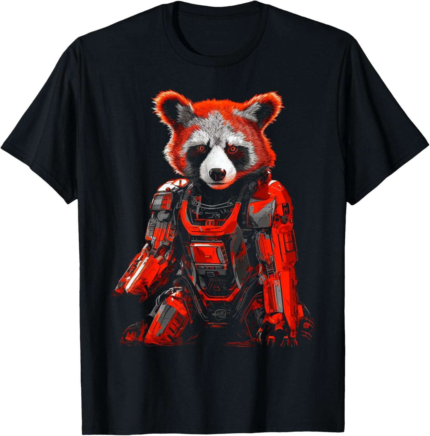 Red Panda Fantasy - Robot Art Animal Red Panda T-Shirt - T-Shirt | Black