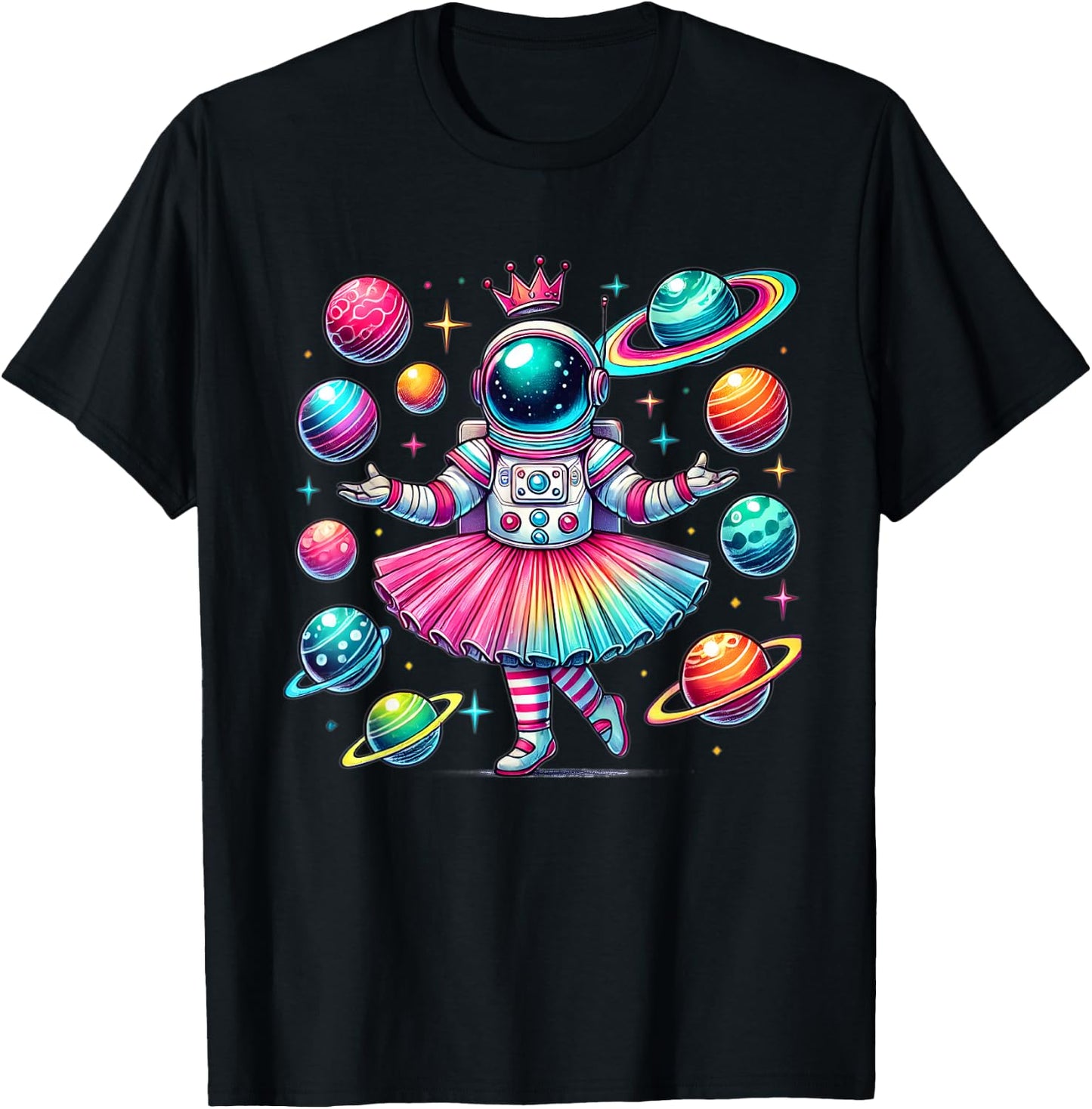 Ballerina Girl Space Astronaut T-Shirt - T-Shirt | Black