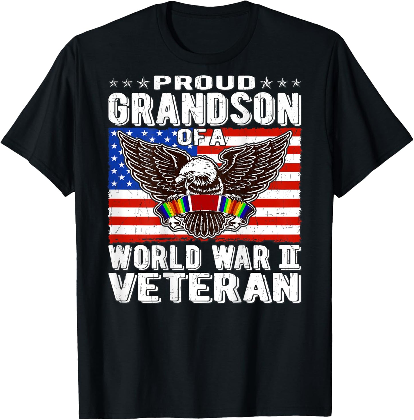 Proud Grandson Of A World War 2 Veteran - Patriotic WW2 Gift T-Shirt - T-Shirt | Black