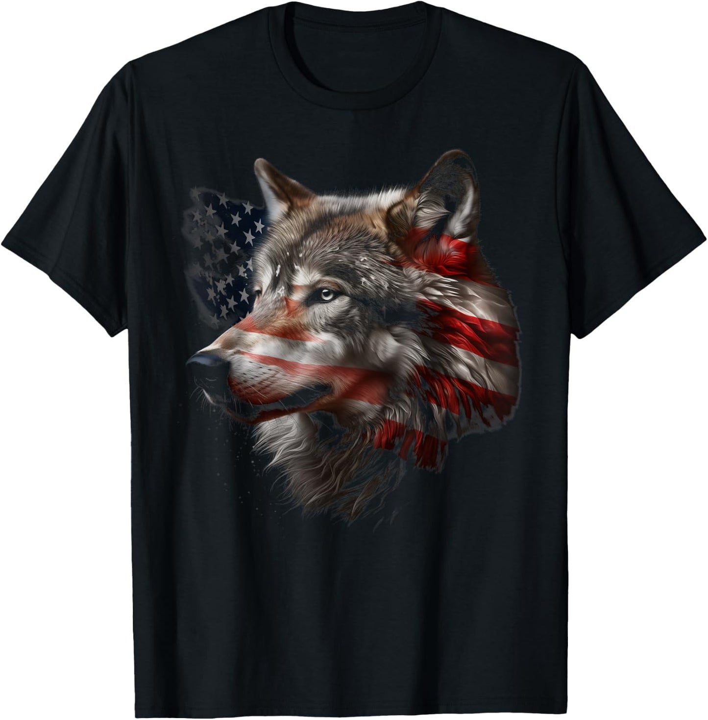 Wolf American Flag USA Patriotic Wolf Lover T-Shirt - T-Shirt | Black
