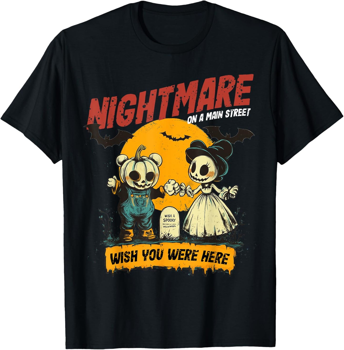 Vintage Mainstreet Halloween Pumpkin On Head Nightmare T-Shirt - T-Shirt | Black