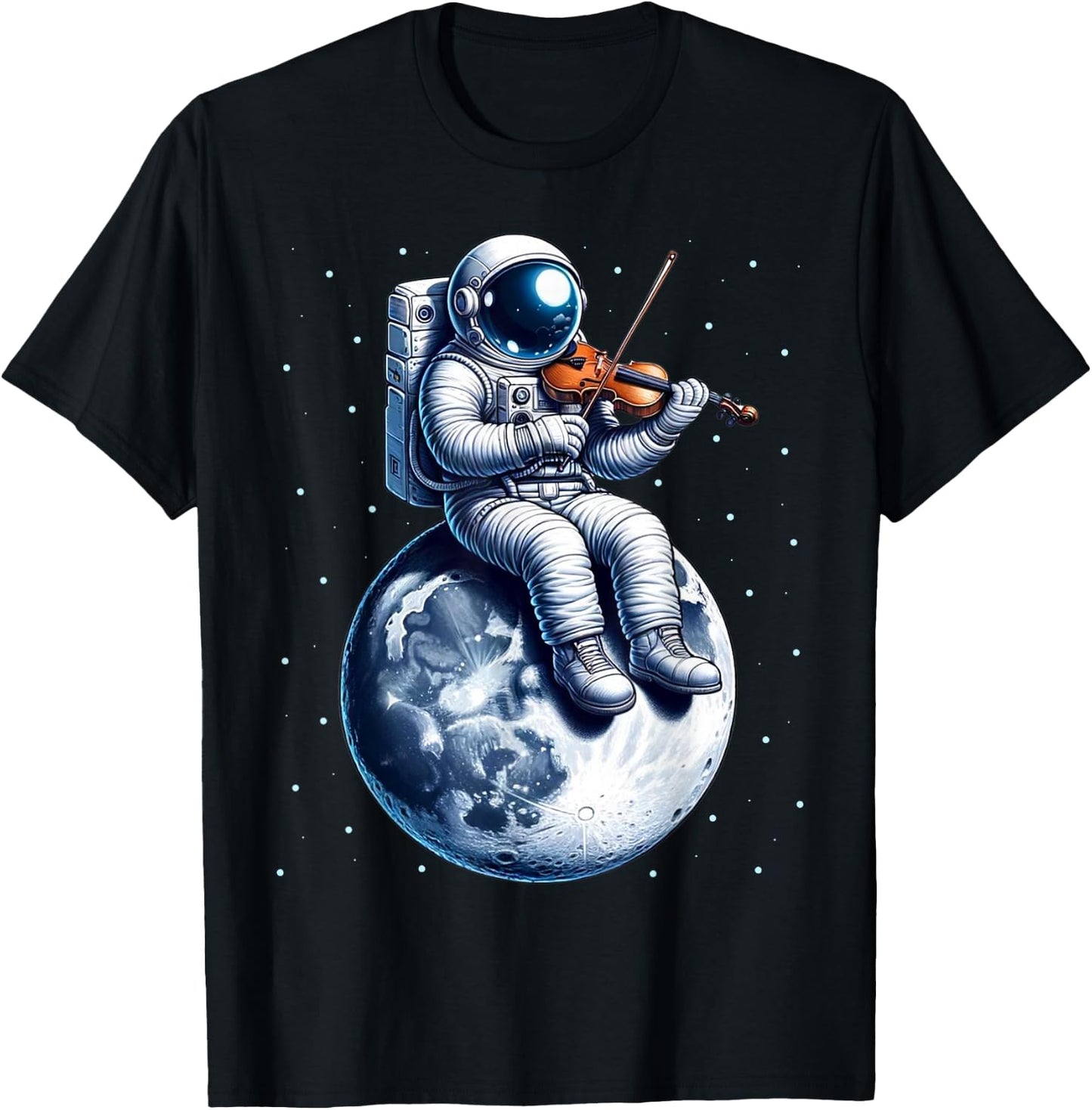 Astronaut Playing Violin on Moon Space Music Lover Novelty T-Shirt - T-Shirt | Black