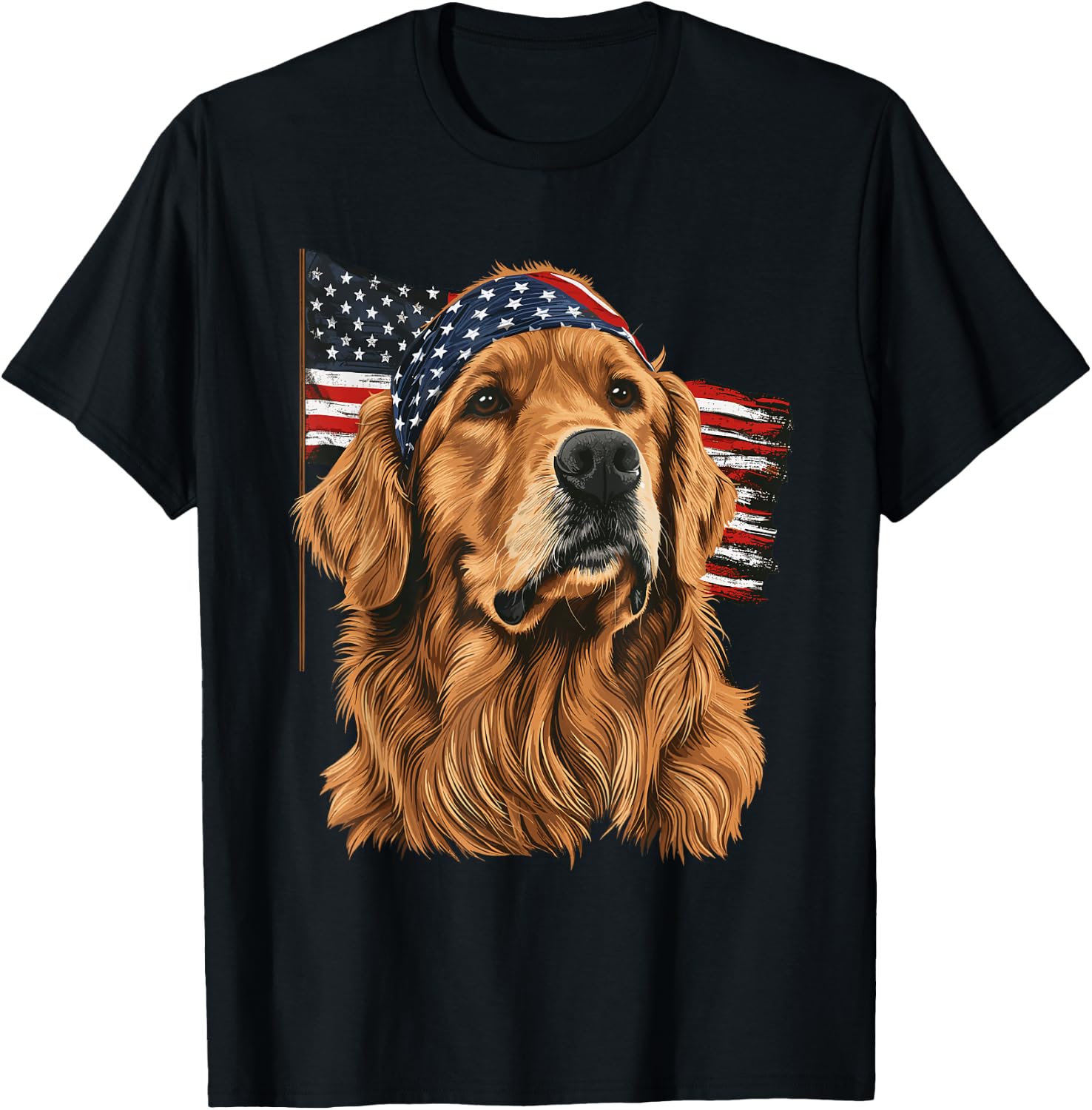 Golden Retriever Patriotic 4th Of July USA American Flag T-Shirt - T-Shirt | Black