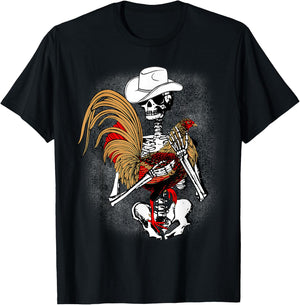 Funny Gallero Red Rooster Chicken Skeleton T-Shirt - T-Shirt | Black