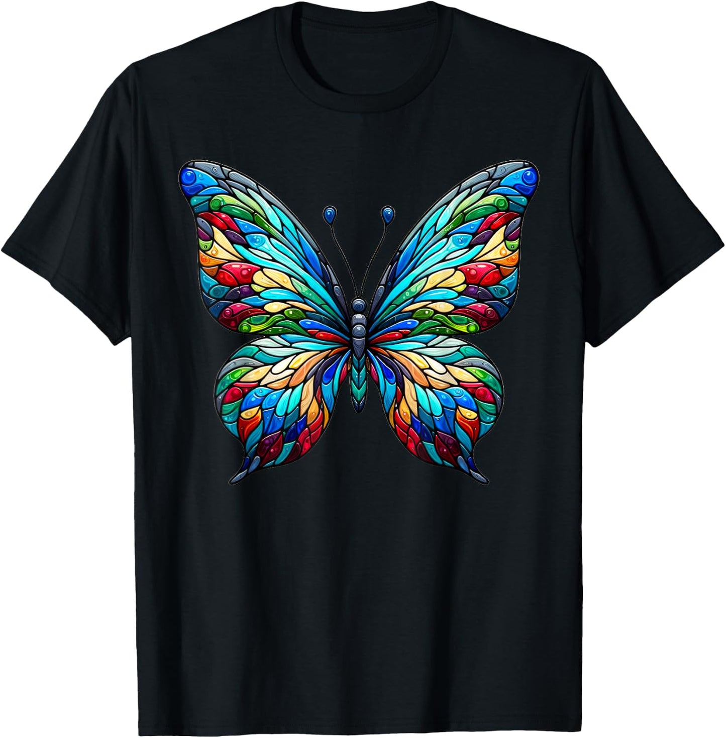 Stained Glass Window Butterfly Art T-Shirt - T-Shirt | Black