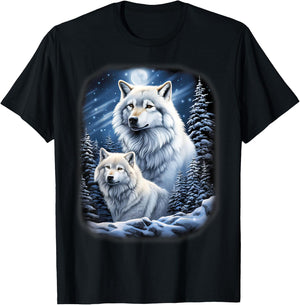 Wolves on an icy hill in the mountains with shiny moon T-Shirt - T-Shirt | Black