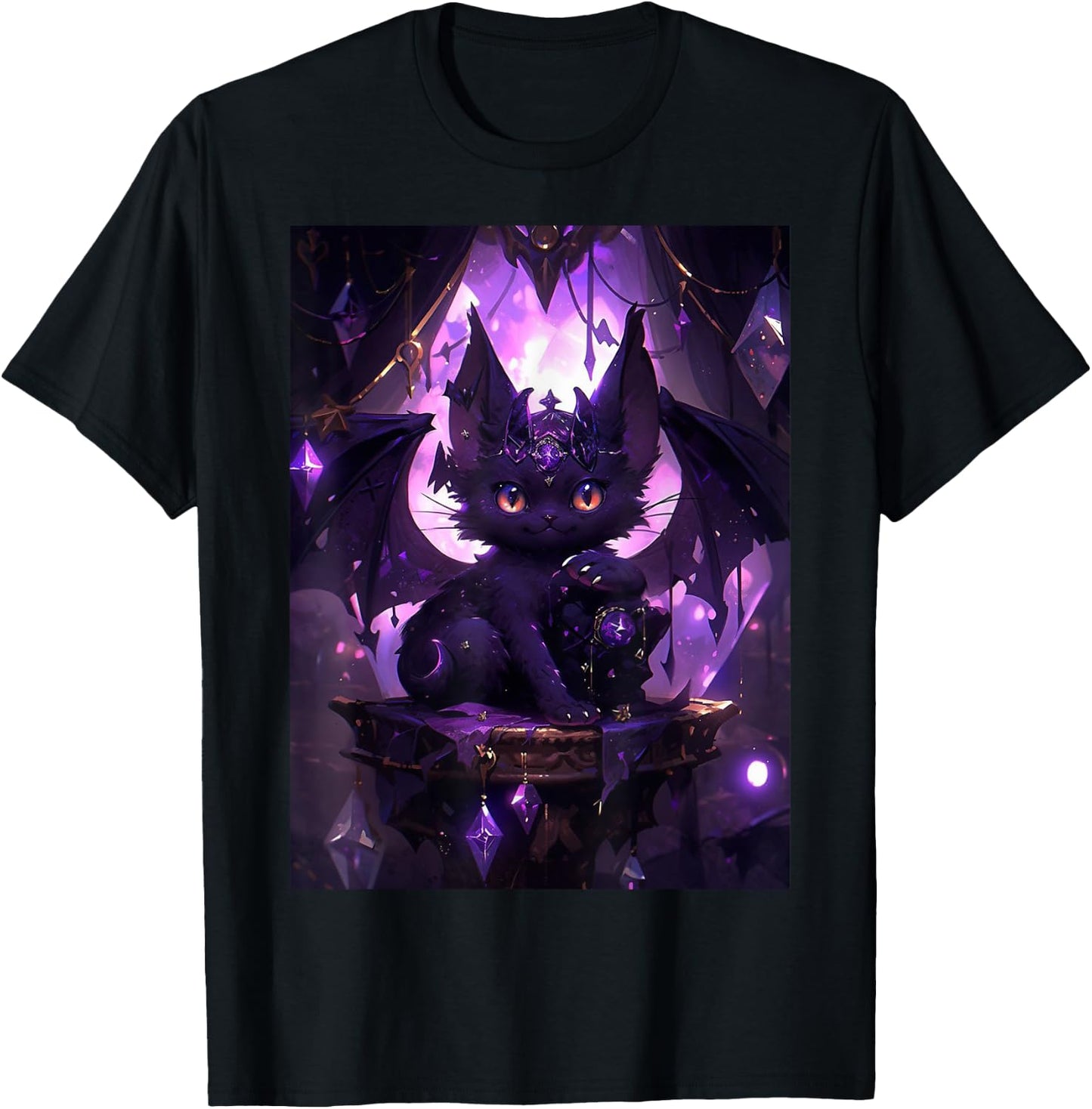 Kawaii Cat Purple Bat Cute Dragon Pastel Goth Men Women Girls Kids T-Shirt - T-Shirt | Black