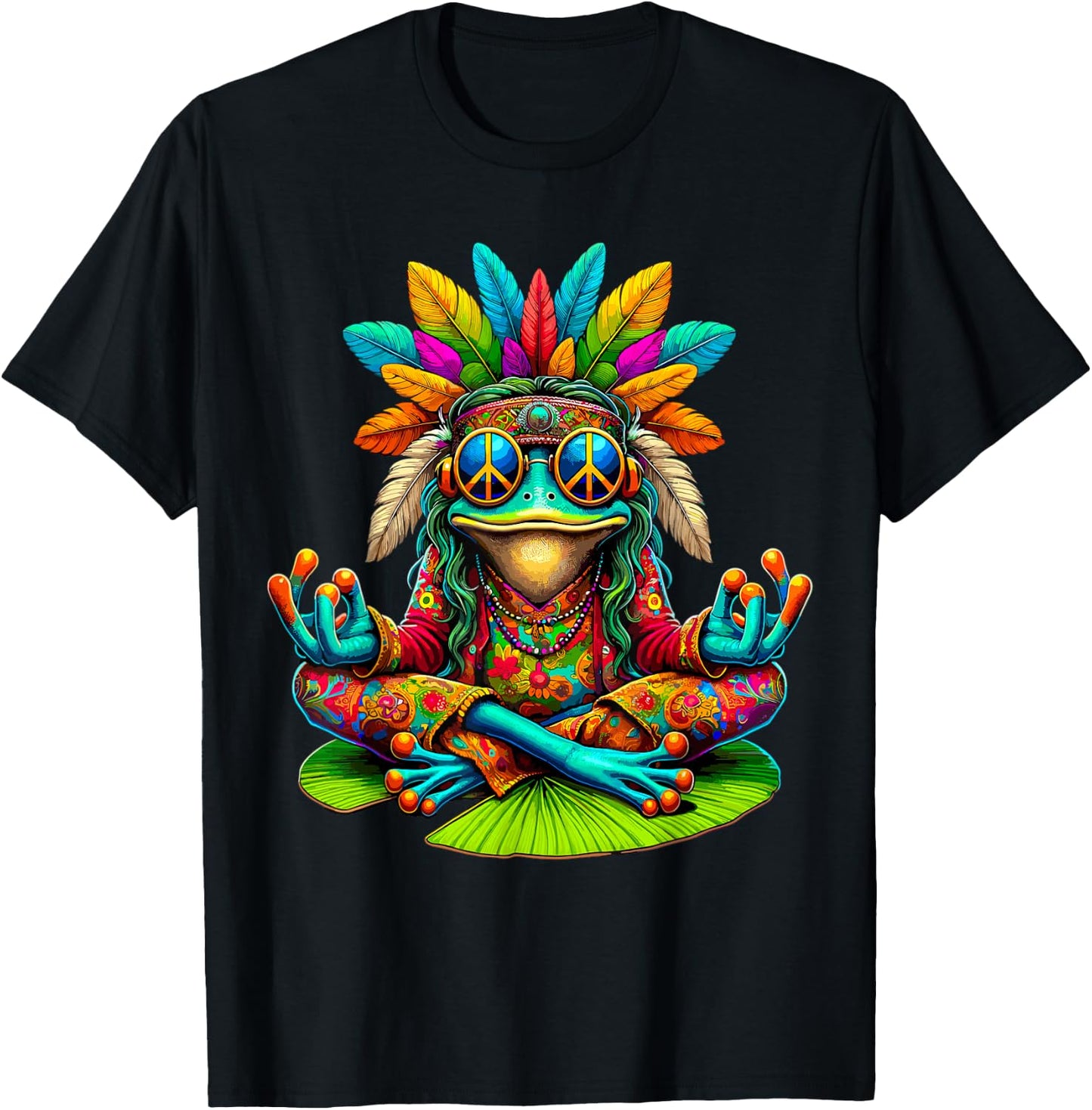 Frog Peace Sign Sunglasses Hippie T-Shirt - T-Shirt | Black