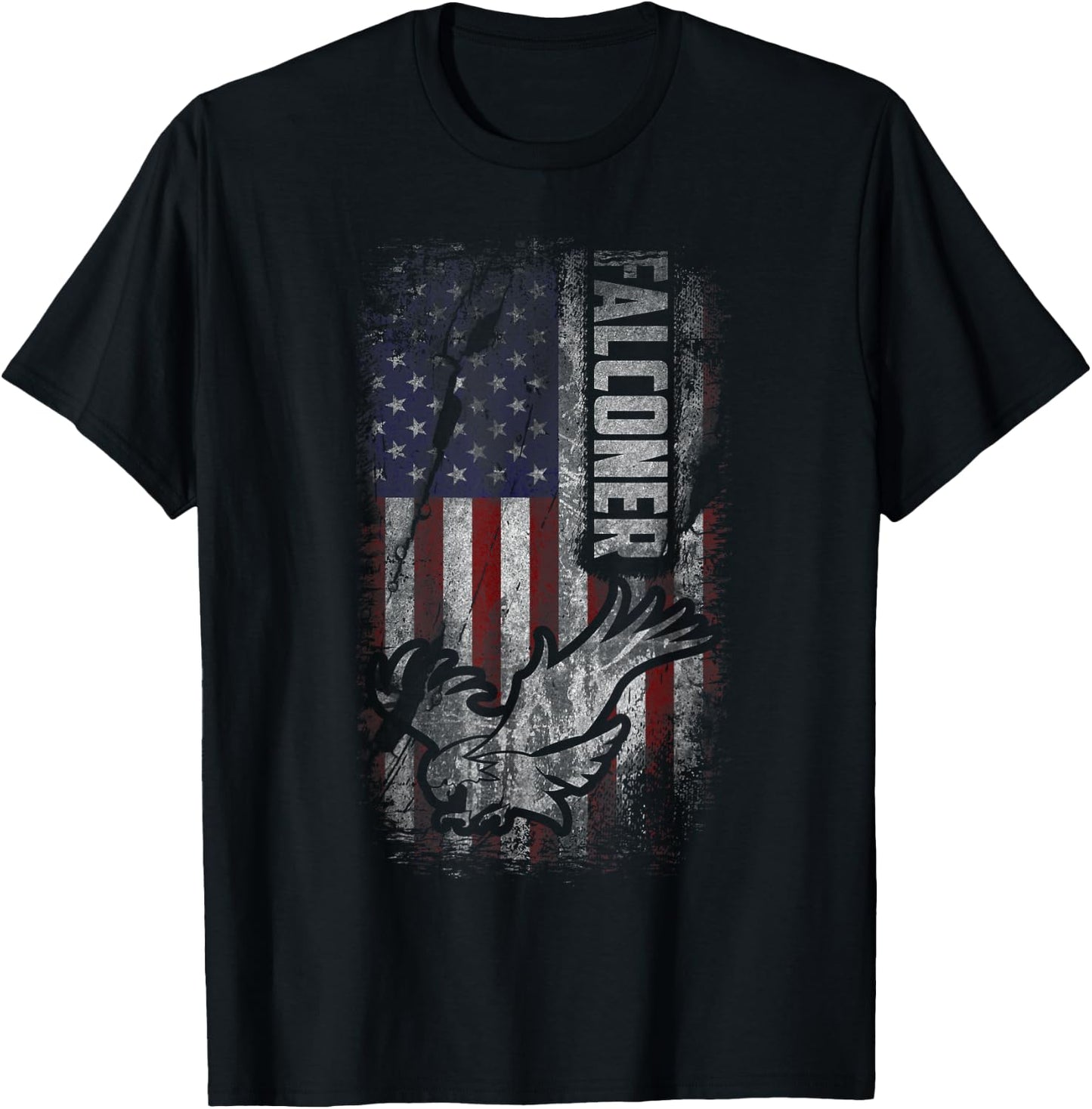 American Falconer Patriot Grunge USA Flag Falconry Gift T-Shirt - T-Shirt | Black