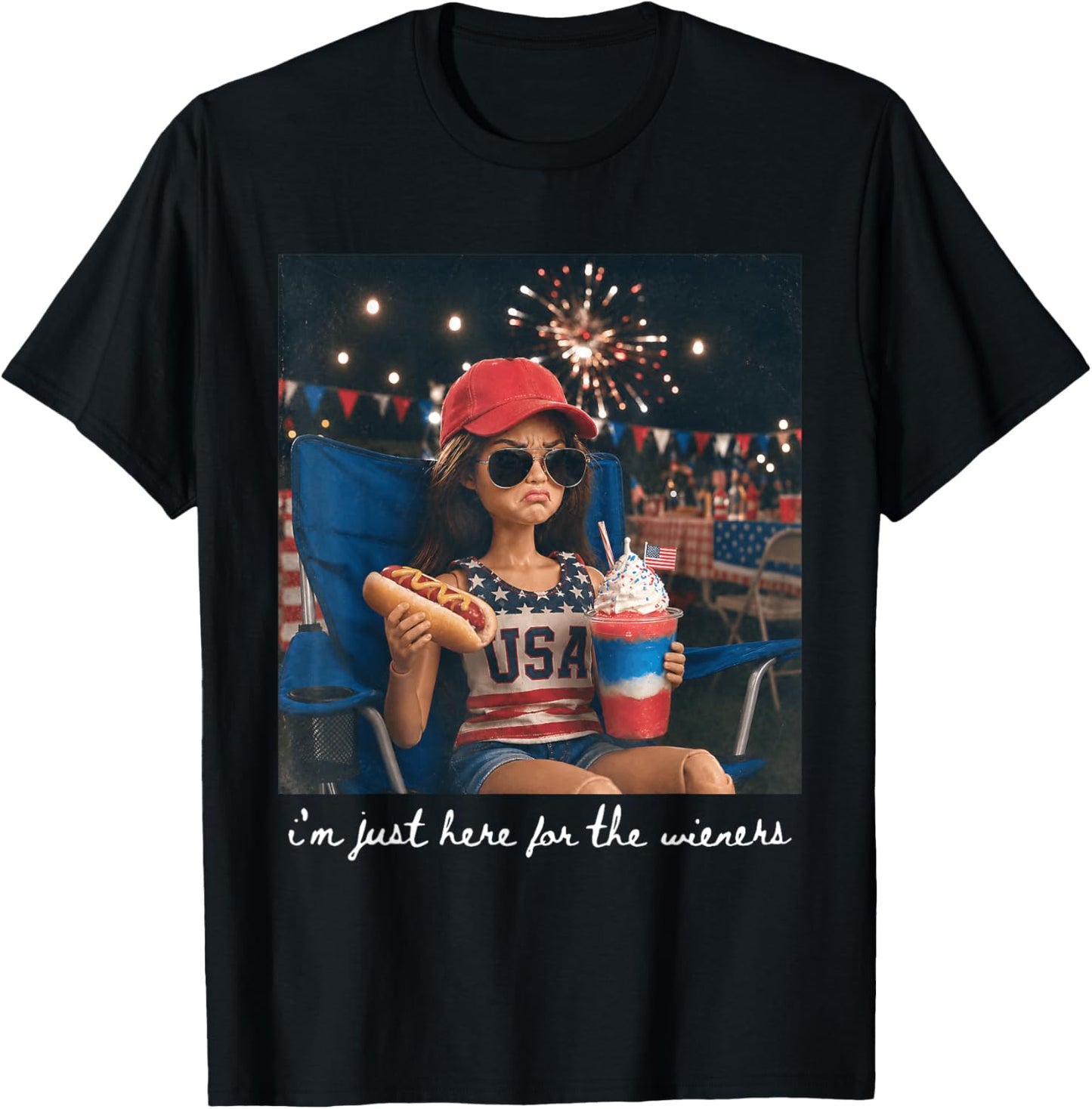 I'm Just Here for The Wieners American Fireworks 4th of July T-Shirt - T-Shirt | Black