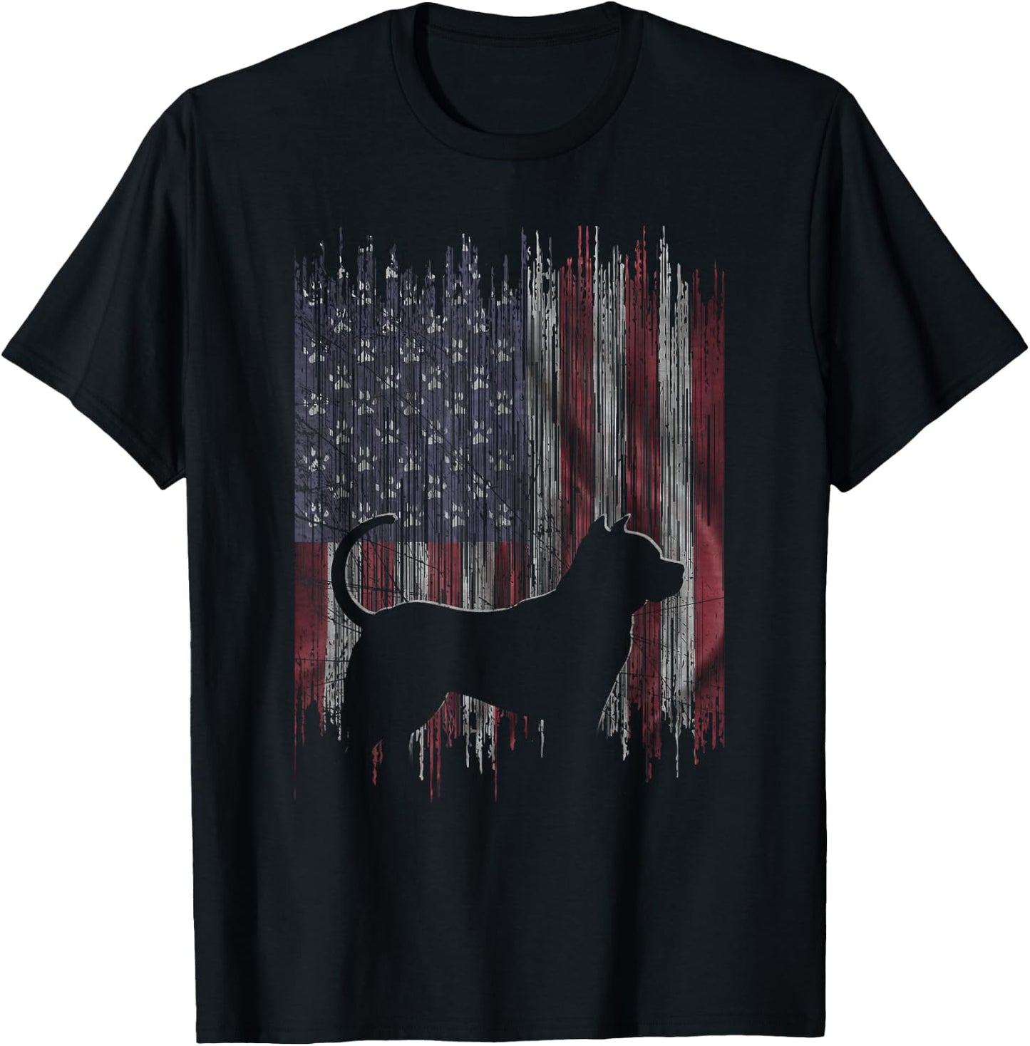 Vintage USA American Flag Love Pitbull Dog Silhouette T-Shirt - T-Shirt | Black