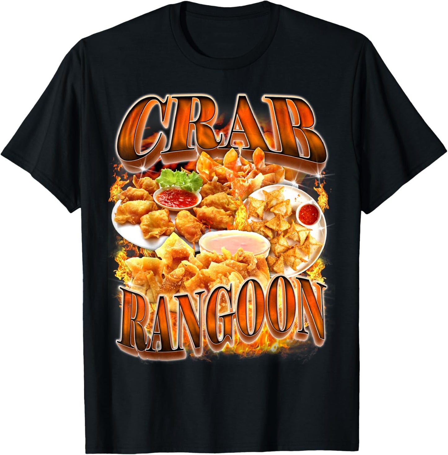 Crab Rangoon Meme Bootleg Rap Style 90s Vintage Funny 1990s T-Shirt - T-Shirt | Black