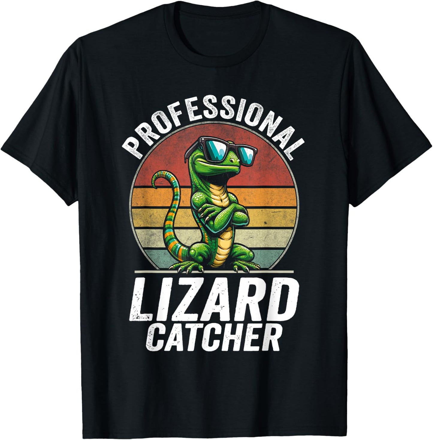 Professional Lizard Catcher Funny Retro Gecko Lizard Hunter T-Shirt - T-Shirt | Black