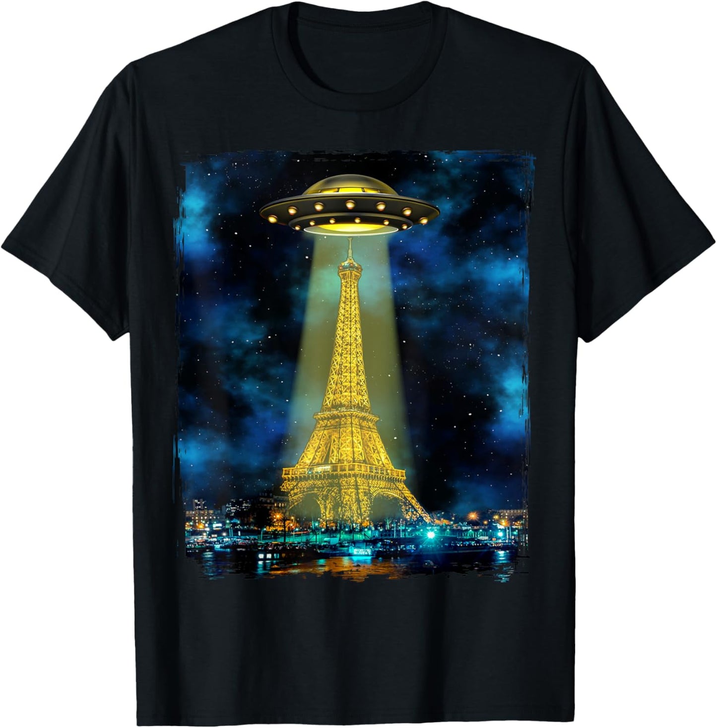 Paris Tourist Souvenir Gift Eiffel Tower UFO Alien Space T-Shirt - T-Shirt | Black