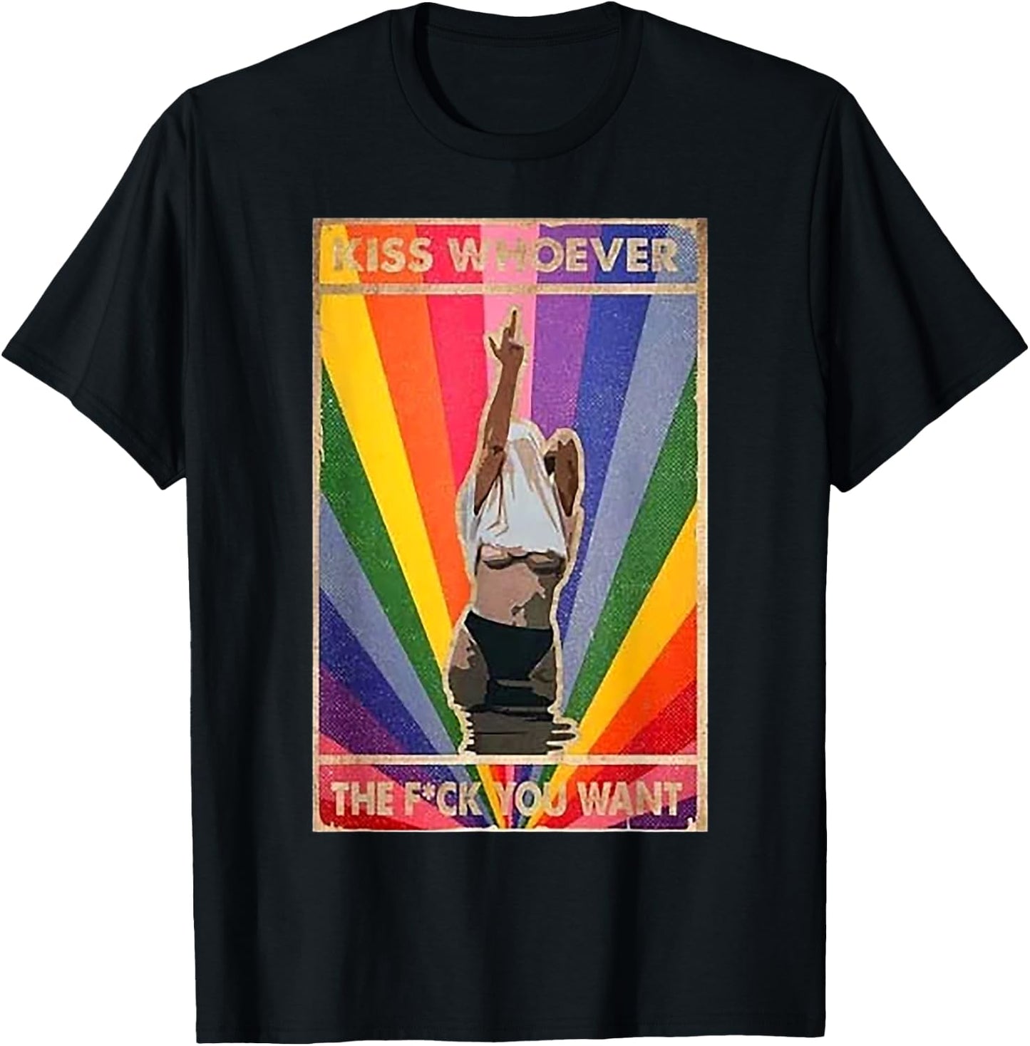 Kiss Whoever The Fuck You Want Pride Day Rainbow Color T-Shirt - T-Shirt | Black