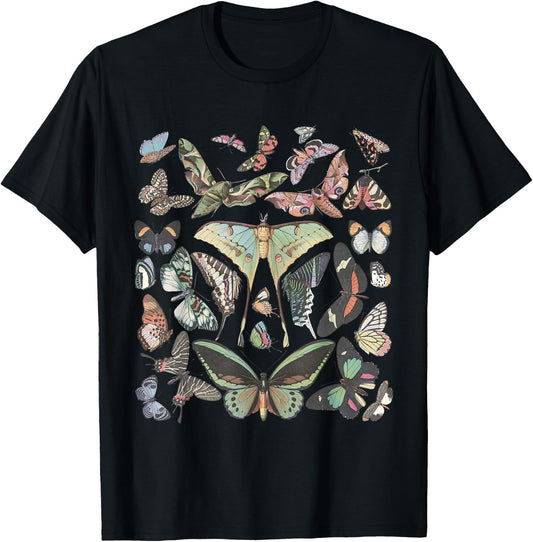 Vintage Butterfly and Moth Cute Graphic For Teacher T-Shirt - T-Shirt | Black