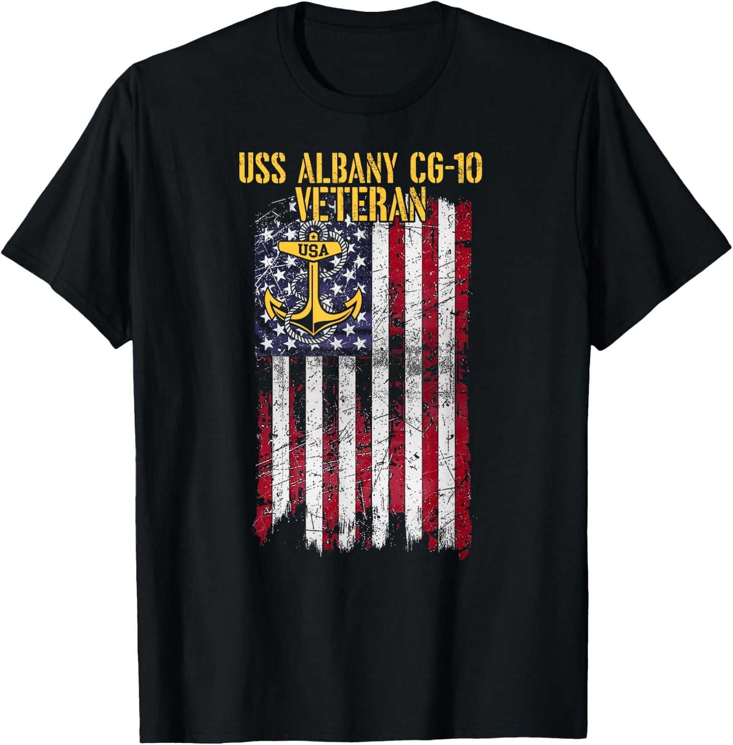 USS Albany CG-10 Cruiser Veteran USA Flag Official T-Shirt - T-Shirt | Black