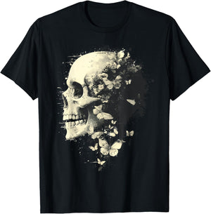Trendy Grungecore Skull Fairy Flowers Gothic Emo Y2K 2000s T-Shirt - T-Shirt | Black