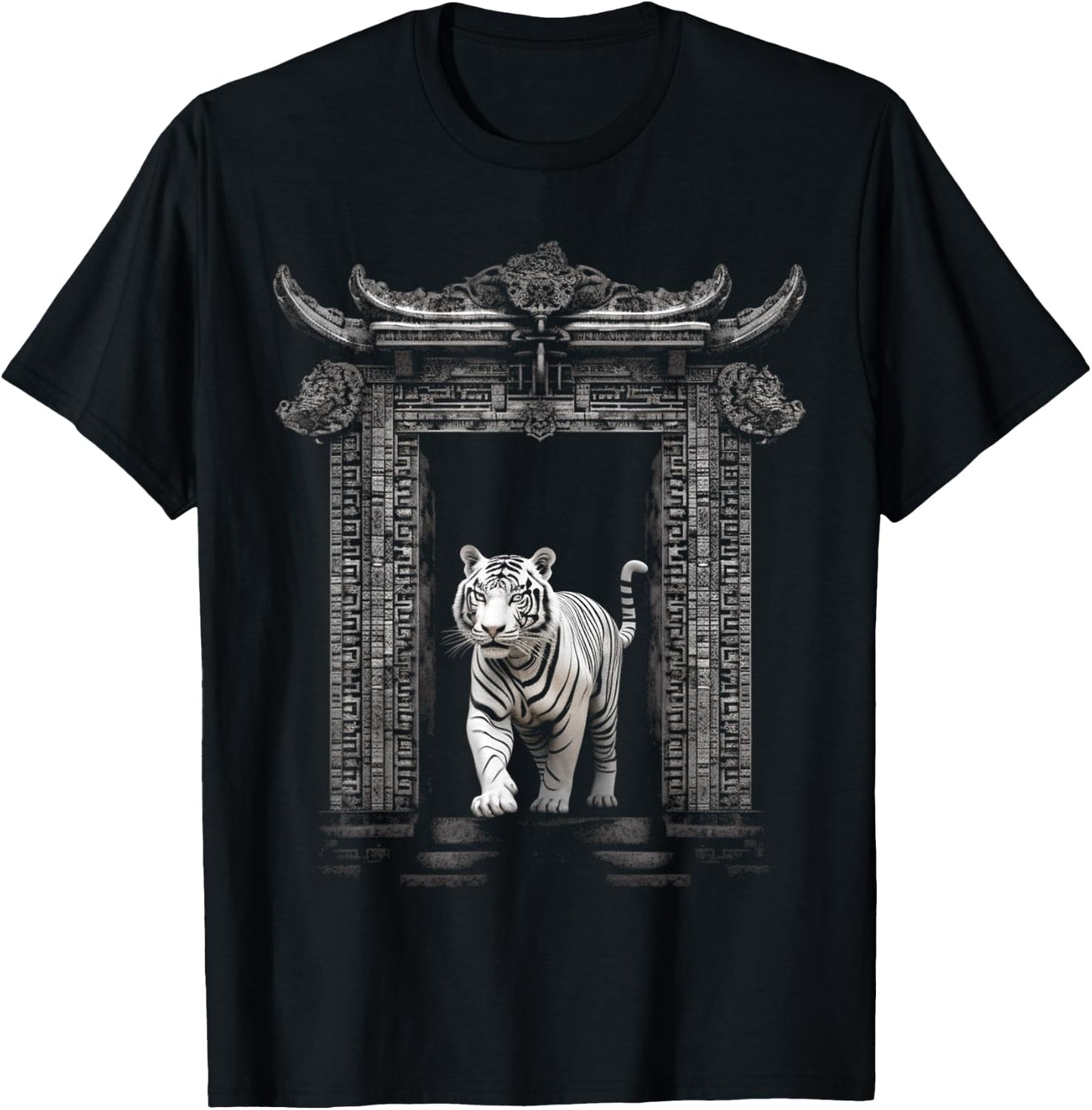 White Tiger Architecture - Animal Art Zoo Motif Tiger T-Shirt - T-Shirt | Black