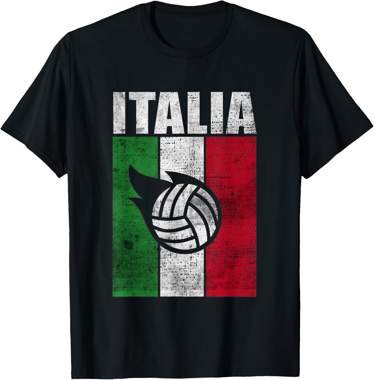 Italia Volleyball Italy Flag Retro Vintage Grunge Art T-Shirt - T-Shirt | Black