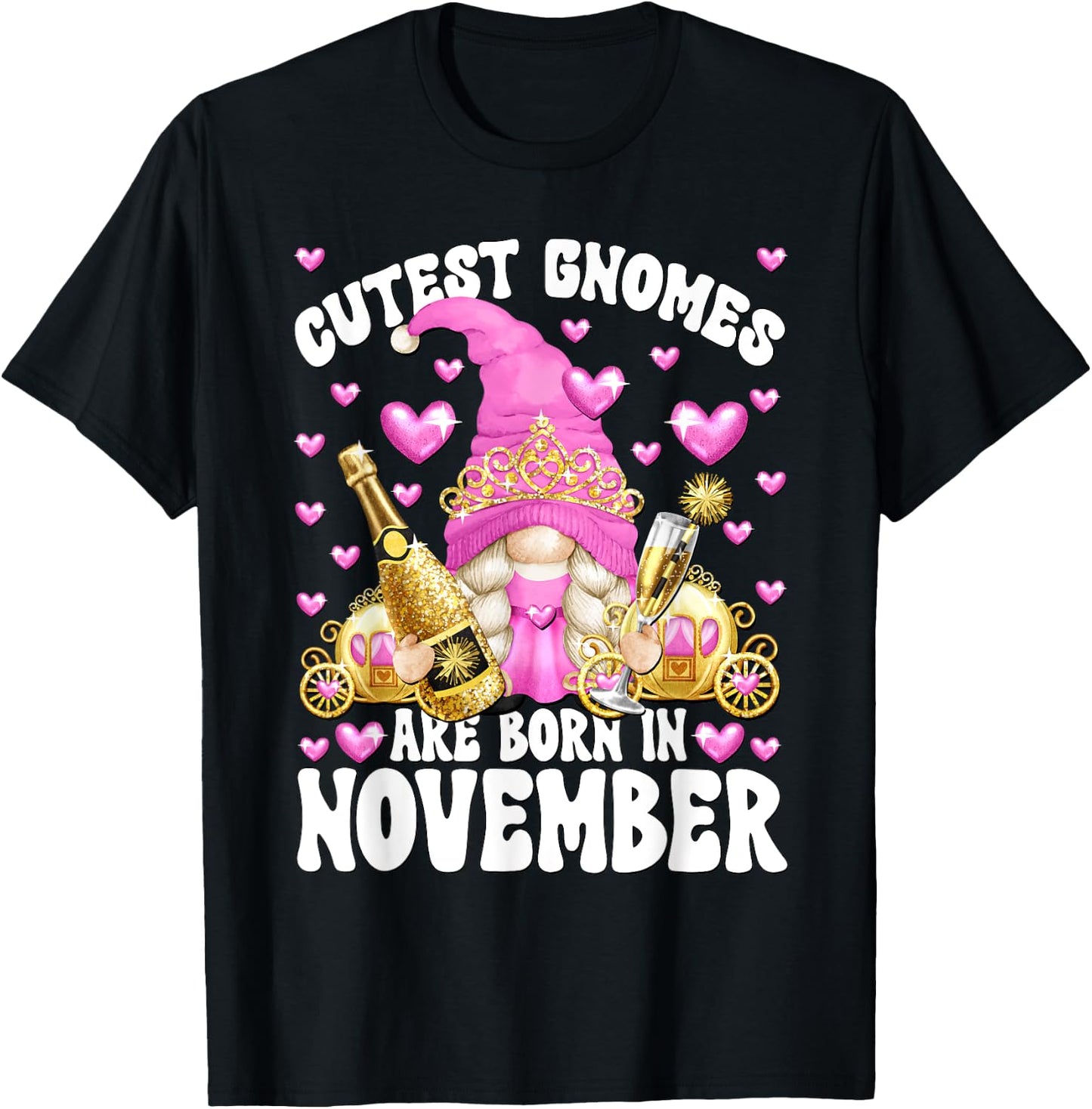 Funny Princess Birthday Gnome Born In November T-Shirt - T-Shirt | Black