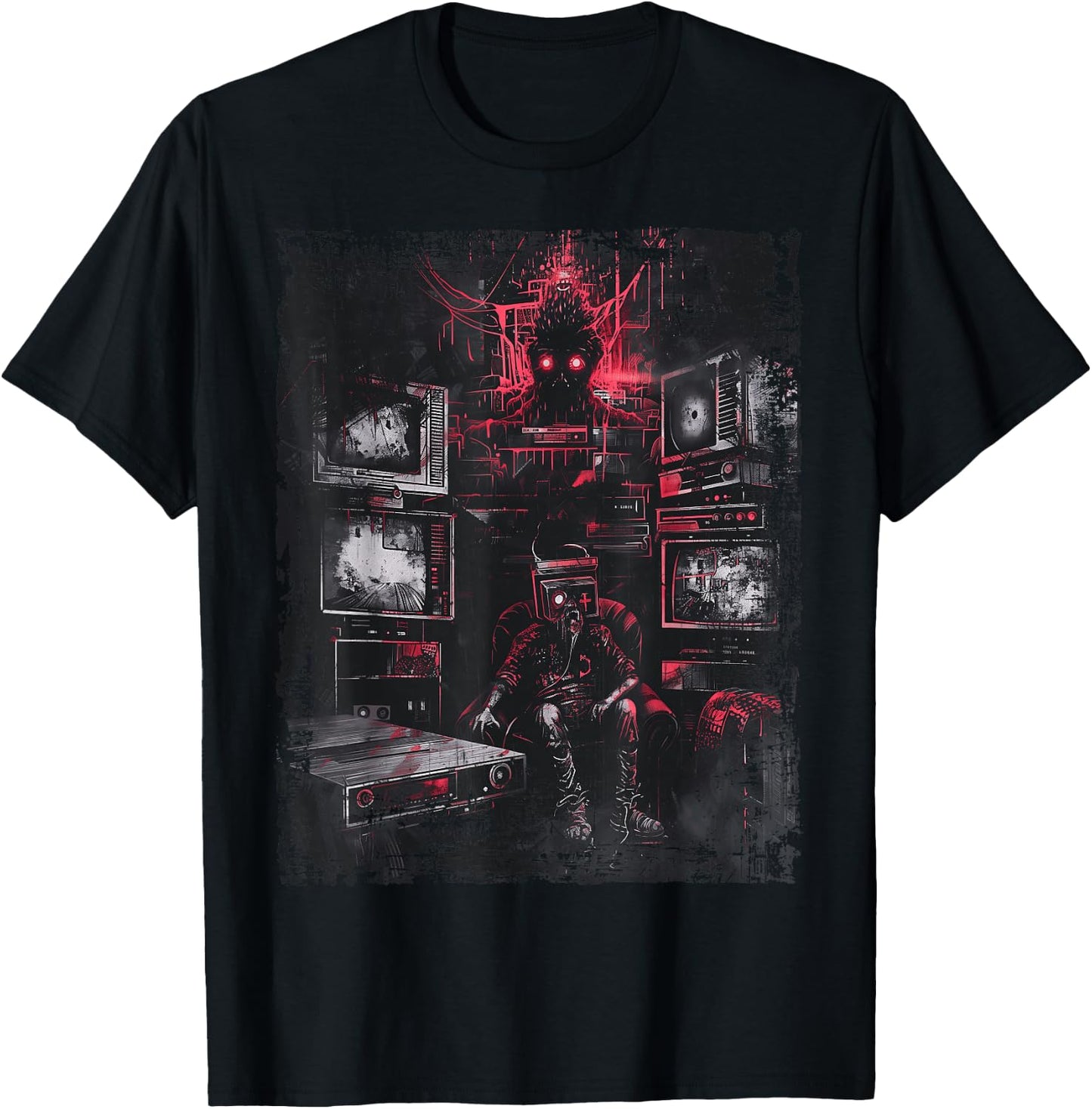 Television Weirdcore Glitchcore Mask Digital Horror Grunge T-Shirt - T-Shirt | Black