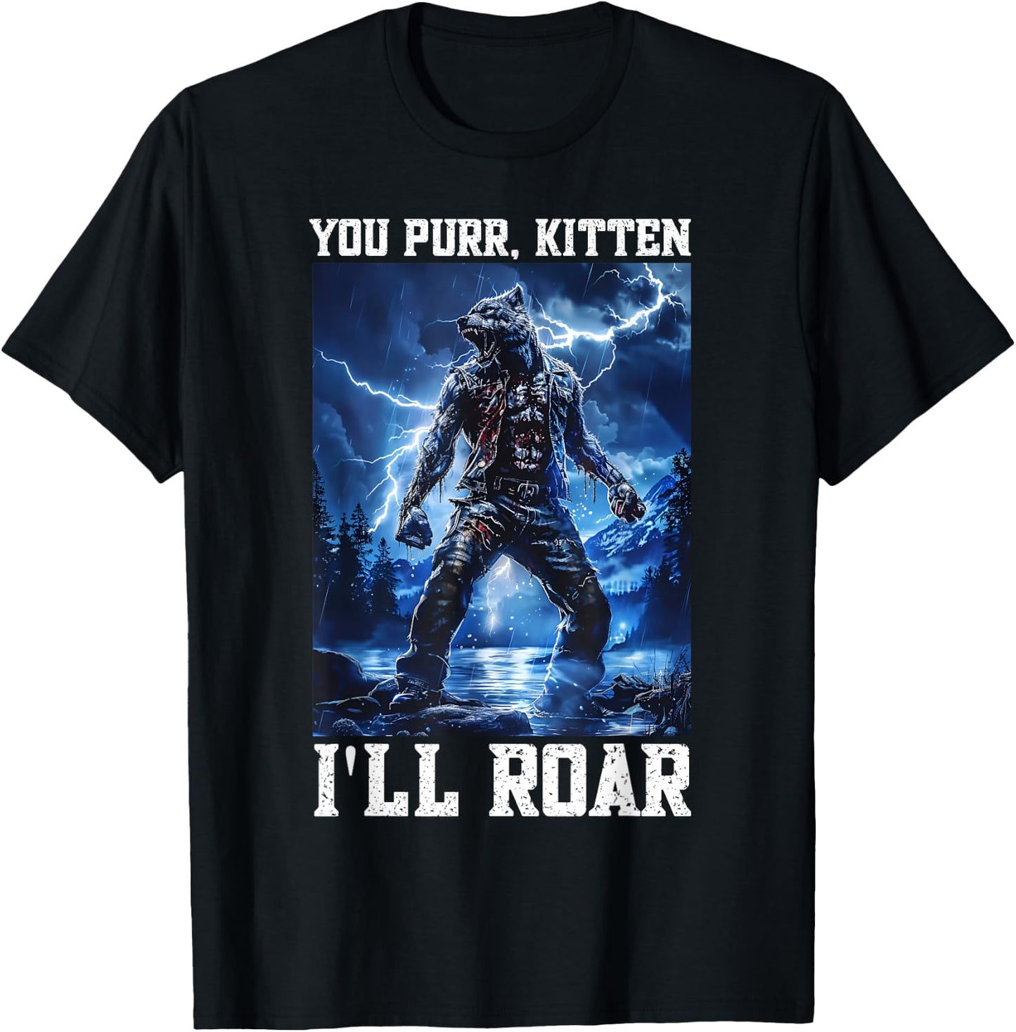 Daddy Wolf Protector Kitten Meme Cringy Alpha Wolf Graphic T-Shirt - T-Shirt | Black
