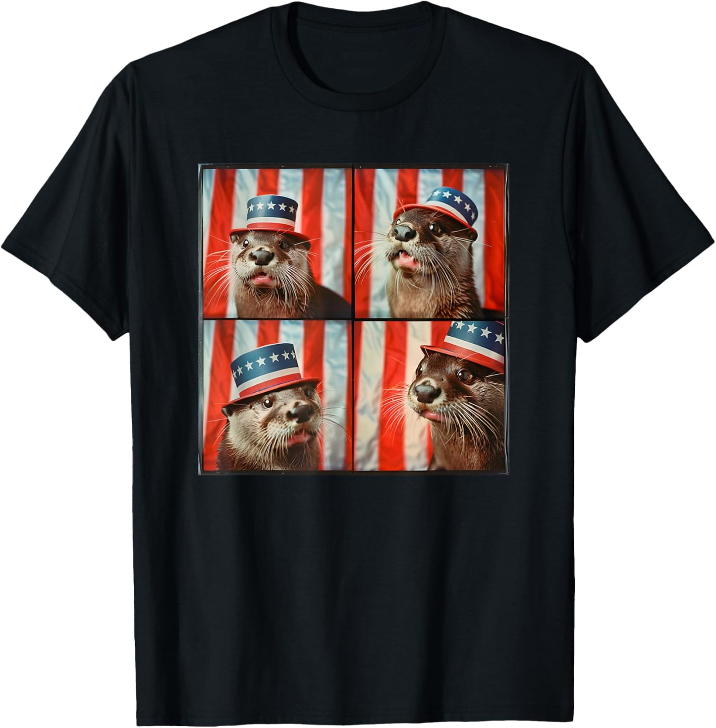 River Otter American Flag Patriotic Animal 4th Of July Otter T-Shirt - T-Shirt | Black