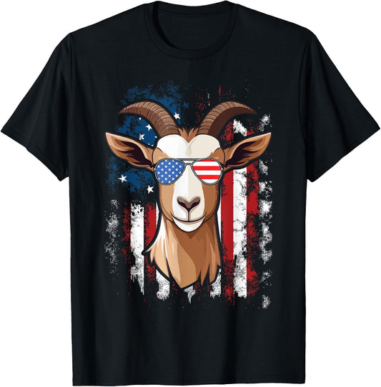 4th of July Patriotic Goat USA American Flag Goat Lover T-Shirt - T-Shirt | Black